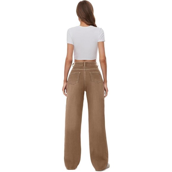 Women High Waist Wide Leg Jeans Boyfriends Stretch Trousers Denim Pants - Picture 6 of 6